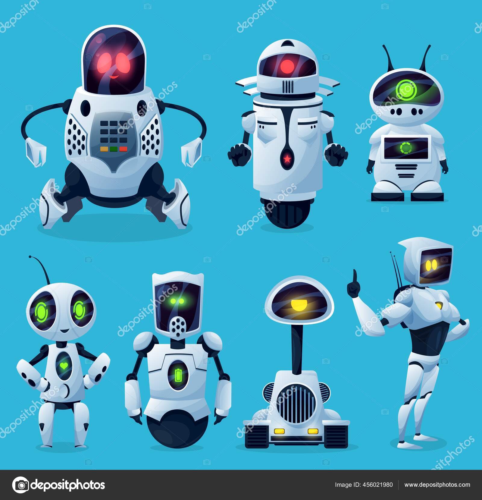 Robôs Desenhos Animados Chatbots Bots Personagens Brinquedo Vetor